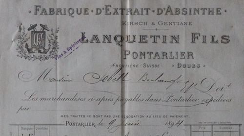 Facture 1894 absinthe - 1894,