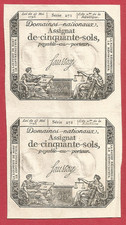 Planche de 2 assignats 50 sols