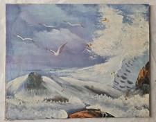 Tableau expressionniste fauviste année 60 Huile 19cm x 24cm. "La vague".