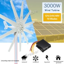 3kW 10 Lames 12/24V 48V Turbine éolienne Générateur Charge Contrôleur Puissance