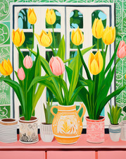 Art mural pot de fleurs tulipe - affiche botanique joyeuse -...