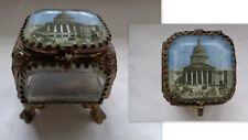 ANCIEN COFFRET BOITE A BIJOUX NAPOLEON III EN VERRE BISEAUTE  LAITON LE PANTHEON
