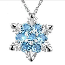 Cristal Bleu Flocon de Neige Collier Coeur Chaîne Brillant Cadeau Bijoux