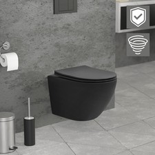 WC suspendu court nano chasse d'eau tornado noir avec siège toilette Softclose