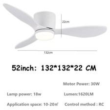 Ventilateur plafonnier 52" blanc silencieux + télécommande, LED 3 couleurs