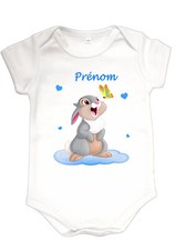 Body bébé lapin mignon personnalisé avec prénom réf 94  manches courtes