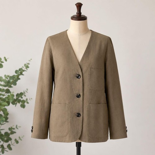 Veste sans col lin - col, en