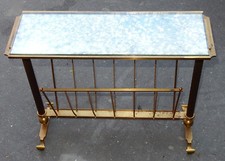 1970' Porte Revue Maison Jansen en Bronze Doré, Plateau Miroir Oxydé