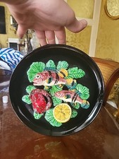 Ancienne Assiette Trompe L Oeil Ceramique Vallauris Poisson Crabe Citron