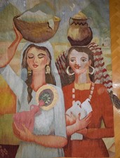 Tapisserie égyptienne tissée à la main à suspendre murale 5,4 pieds art popul...