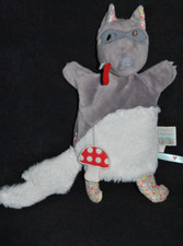?Doudou marionnette loup KALOO NOPNOP gris blanc champignon rouge TTBE