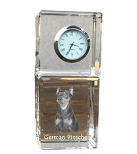 Pinscher allemand horloge en cristal avec chien Art-Dog