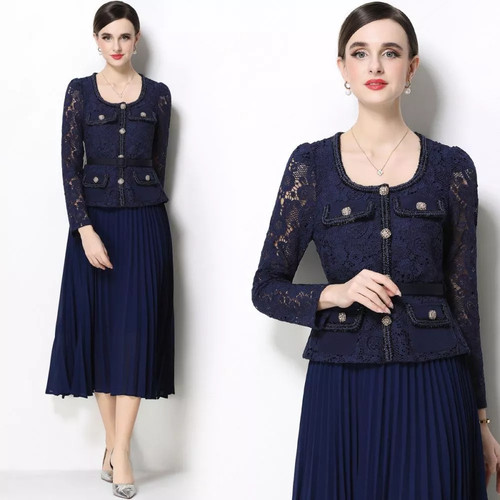 Robe midi élégante bleu navy - robe,