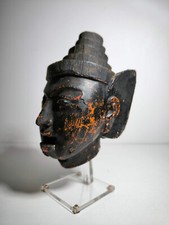 Tête de Marionnette Articulée en Bois Laqué / 19th Birmanie / Statue Sculpture