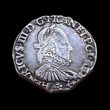 HENRI III Teston 3e type, col fraisé 1576 Bayonne