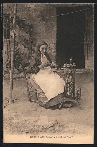 Cpa vieille landaise - landaise, filant
