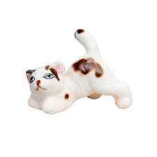 Figurine Ancienne Chat Miniature, Sujet Porcelaine 22x30 mm, Bibelot Japon 1960
