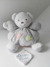 Peluche/Doudou Ours Boule Patapouf Gris Rayé Poissons Rose Vert 19cm Zen - Kaloo