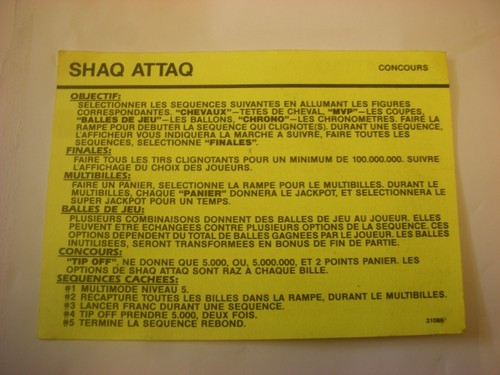 Carte pour flipper shaq - carte, flipper: