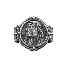 Bague chevalière homme en argent couronne d'épines Jésus, bijoux cadeau famil...