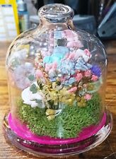 Cloche Dome verre avec fleurs stabilisées - hauteur : 11 cm - diamètre : 10 cm