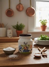 Charmant Pot à Sel Vintage en Céramique Peinte à la Main - Décor Floral Rustique