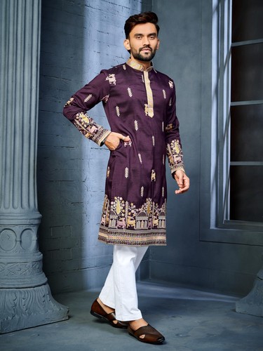 Kurta homme bordeaux brodée - homme,