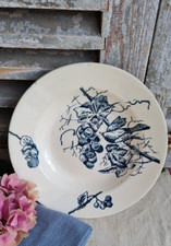 ANCIENNE  ASSIETTE PLATE TERRE DE FER HB&cie DECOR OISEAU  FLEURS