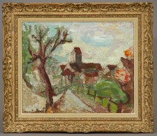 Paysage Village Église École Paris Tableau Ancien  Cadre Montparnasse 12F