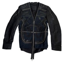 Veste en cuir marron bleu marine cuir  textile rare Marithé + François Girbaud