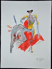 Superbe Lithographie de JEAN COCTEAU   " Toréador 3 ,Taureaux  " , signée ,1963
