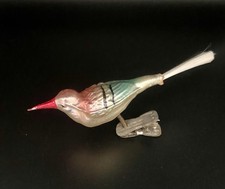 Vintage ancien oiseau verre mercurisé queue verre filé pince décoration Noël