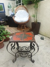 Ancienne Table D Appoint En Faïence Art Nouveau Et Fer Forgé