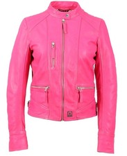 blouson en cuir rose femme
