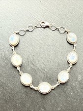 Ancien Bracelet Gourmette En Argent Massif Silver Maille chaine pierre de lune 