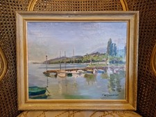 Peinture Ancienne Huile Sur Toile Encadrée Marine, Voilier Signée 