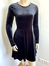 robe T36 en velours noir tout doux agréable manche longue patineuse chic 653!