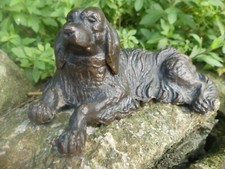 Statue Bronze Animalier Chien épagneul allongée Chasse Presse Papier 14cm 1900