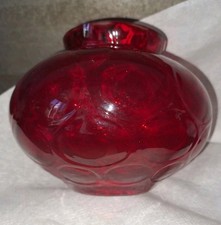 Ancien Vase Rond Rouge Décor