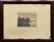 Estampe Maisons Et Bateaux Au