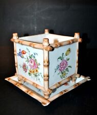 Vase carré ancien cache-pot PORCELAINE DE SAXE vide-poche peint polychromie 19e