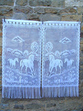 French pair of white  curtains  lace motif landcsape horse 23'' x 46'' of each