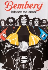 Original Vintage Poster - Gruau - Bemberg - Motorbiker - Fashion - Jacket - 1975