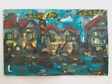 Ancien tableau PORT de MARSEILLE bateaux GRUE de CHANTIER peinture signée ARNOUX