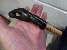 superbe pommeau de canne XIXème,main-boule,corne noire,L 115-170mm