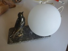lampe de bureau chambre art deco Marbre + oiseau regule + boule en verre 1940