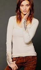 Free people XS Fiesta meadow embellished cuffs thermal waffle  anthropologie 