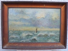 Tableau - peinture huile sur panneau bois - marine - signé