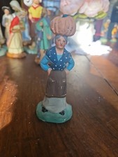 Ancien Santon Platre J Blanc 11.5 Cm Femme à la courge