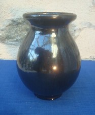 V60 Joli Vase Noir Lustré Faïence Vallauris Beretta Barnoin Vintage Irisé